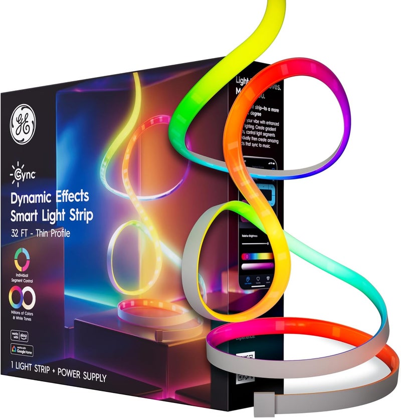 Cync GE Dynamic Effects Smart LED Light Strip with Music Sync, Color Changing WiFi Lights, Indoor Light Strip, Compatible with Alexa and Google Home, 32ft and Power Supply - Image 1